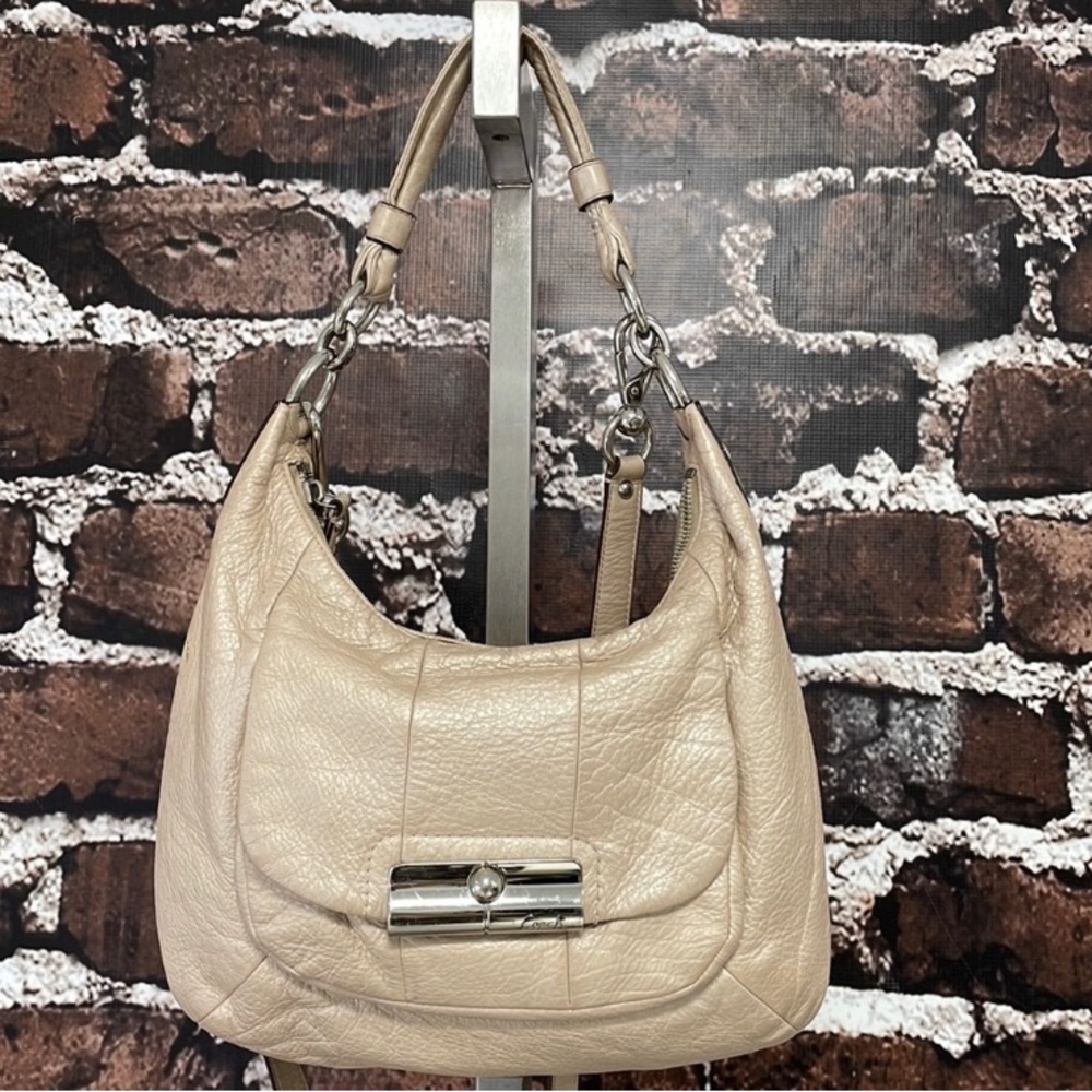 Coach Purse Bag Kristin Pebbled Leather Champagne Crossbody - Picture 2 of 13